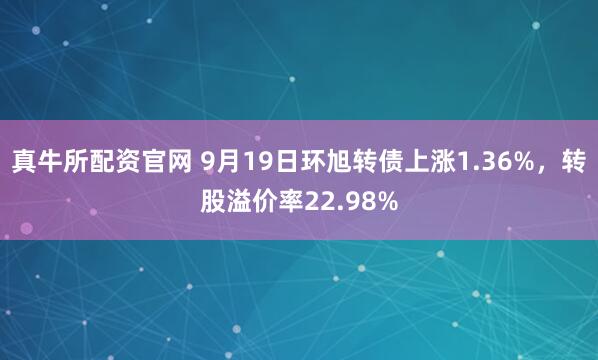 真牛所配资官网 9月19日环旭转债上涨1.36%,转股溢价率22.98%